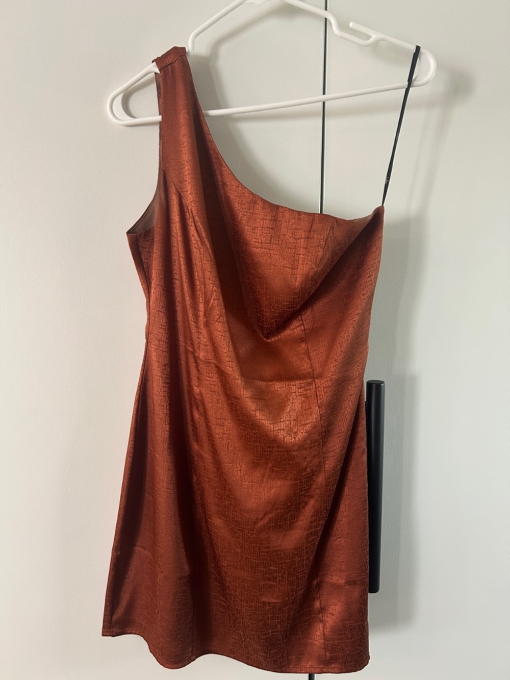 Lulu's One-Shoulder Satin Dress in Rust Copper